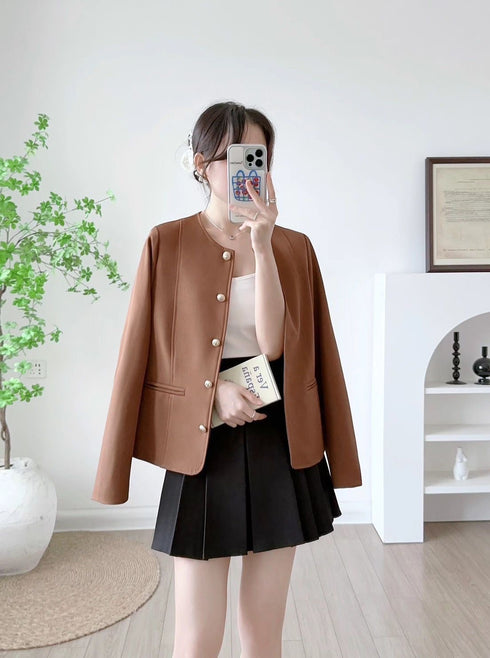 Button Down Round Neckline Blazer